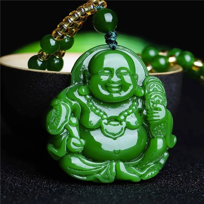 Men Accessories For Gift - الصينية الأخضر اليشم Maitreya بوذا قلادة
