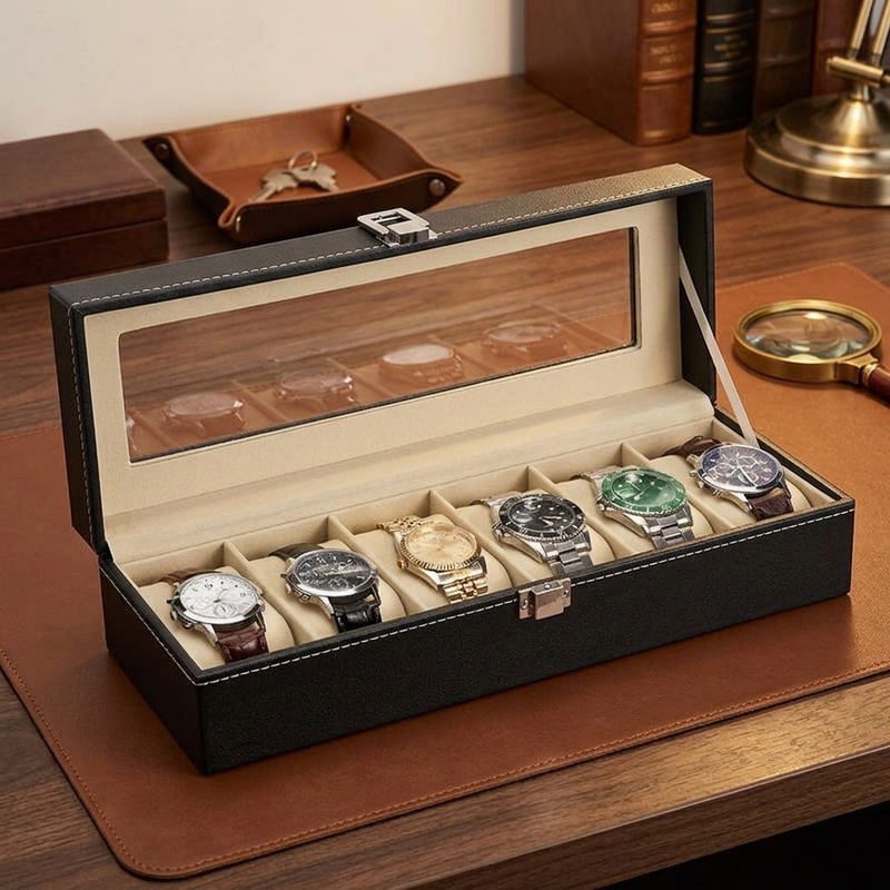 Men Accessories Organiser - علبة تخزين ساعات مصنوعة من جلد