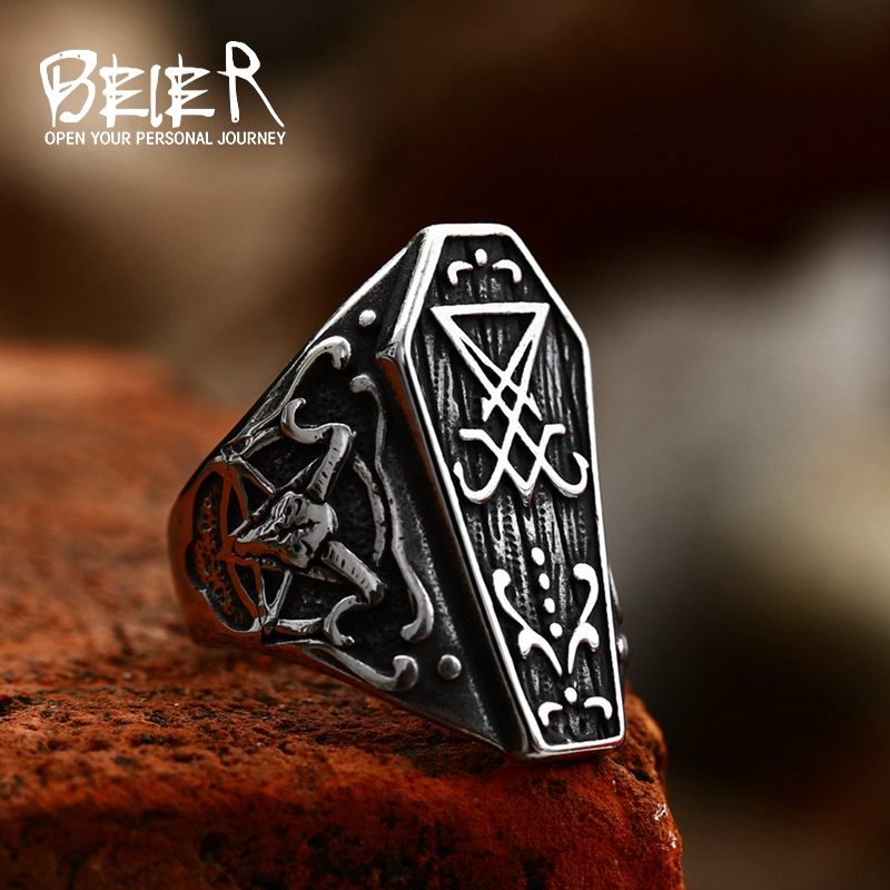 Men'S Vampire Accessories - BEIER Undertaker الجمجمة القوطية العتيقة الفولاذ