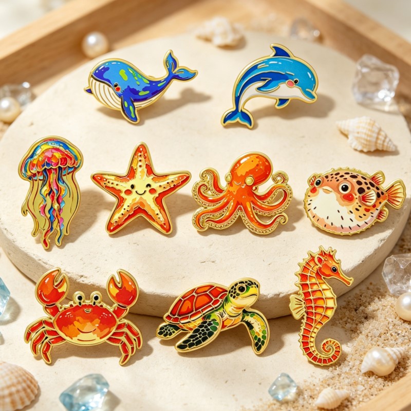 Lapel Pin Enamel - دبوس مينا بتصميم حيوانات المحيط النابضة