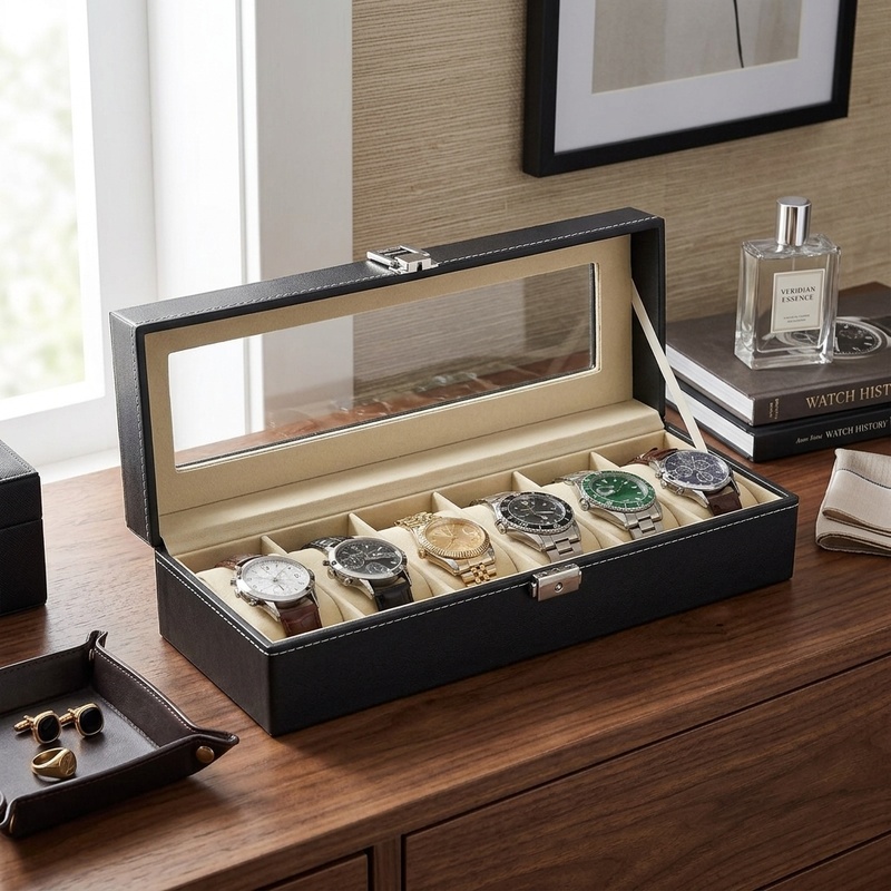 Men Accessories Organiser - صندوق ساعات من الجلد الصناعي مع