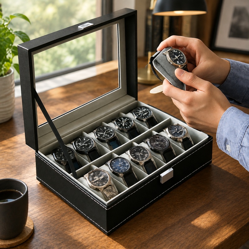 Men Accessories Organiser - صندوق تخزين متعدد الأقسام للساعات والمجوهرات،